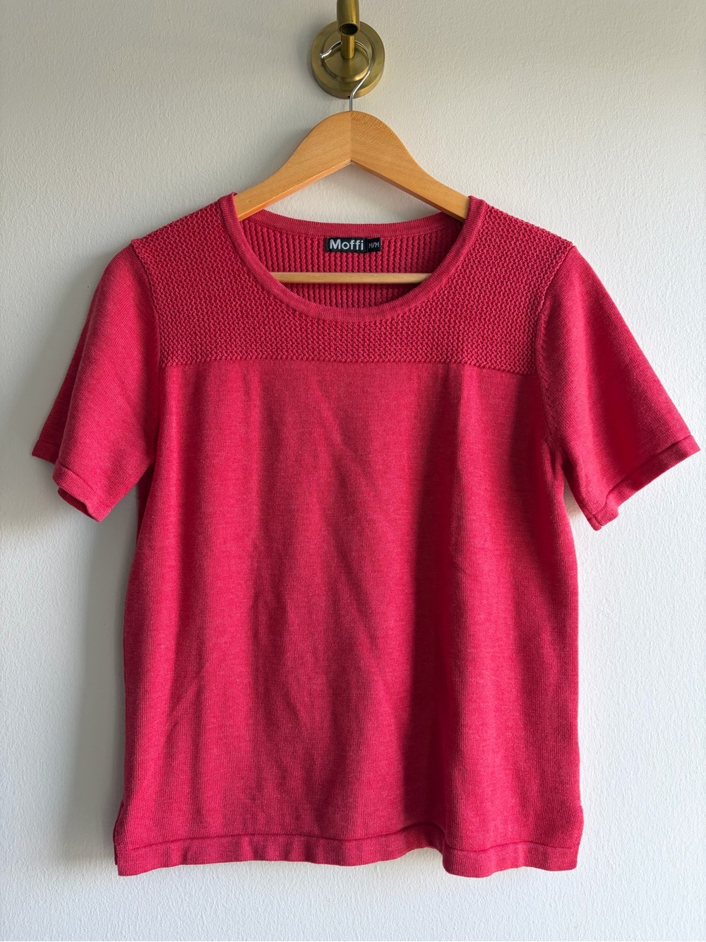 Moffi Red Short Sleeve Knit Yoke Tee